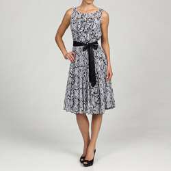 Fashions Womens Geometric Ruffle Sash Belt Dress  