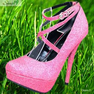 ~ Glitter Bridal Platform MaryJane Dress High Heel Glam 2 Pump Shoes 