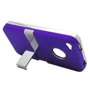 iPhone 4 Purple Rubberized Hard Case with Stand Cell 