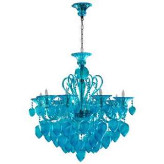 Bella Vetro Light Blue Aqua Murano Glass 8 Light Ornament Chandelier 