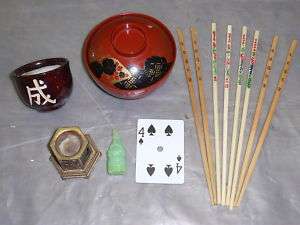 LOT OF MISC JAPANESE CHOP STICKS RICE BOWL CANDLE STAND  