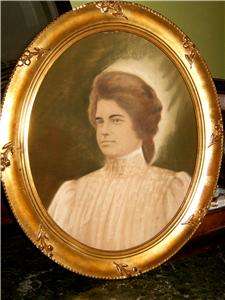 Victorian Oval Lady Portrait with Gold Ornate Frame  
