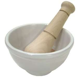 Terra Cotta Mortar and Pestle with White Glaze   5 Inch  