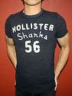 NEW HOLLISTER HCO MUSCLE SLIM FIT DESTROYED STYLE T SHIRT NAVY SHARKS 