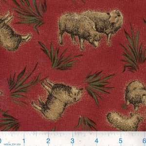  45 Wide Homestead Sheep Red Fabric By The Yard Arts 