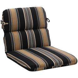 Rounded Black/ Tan Stripe Outdoor Chair Cushion  