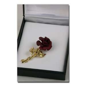  Red Rose with Short Gold Stem Pin  Elegant Gold Stem with 