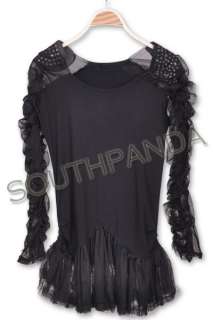 SC159 Rhinestone Black Long Sleeve Top Dress Punk Goth  