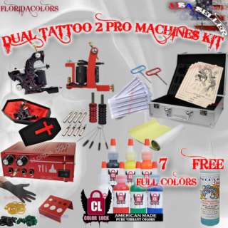 Professional Tattoo Gun Kit Dual Power Supply USA Ink Coffin Machine