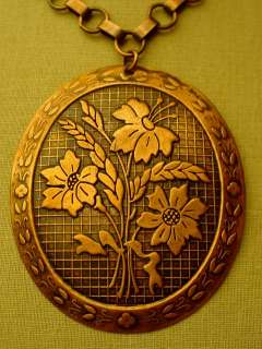 Vtg 70s Bohemian Copper Floral Medallion Chain Necklace  