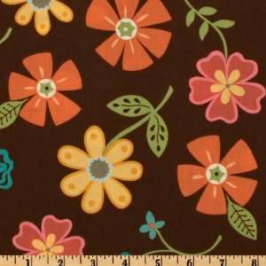  44 Wide Whimsy Tossed Blooms Chocolate/Multi Fabric By 