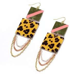   Earrings; 4L; Leopard Print And Pink; Gold, Silver, And Copper Metal