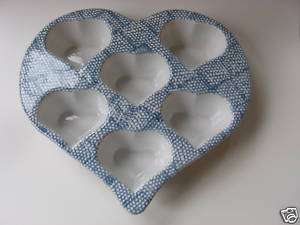 Blue White Sponge Ware Heart Shaped Ceramic Muffin Pan  