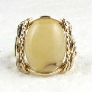 Natural Yellow Jade Gemstone Ring 14K Rolled Gold Jewelry  