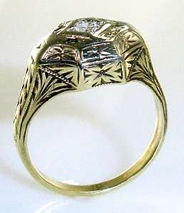 Antique Diamond Deco 14K White Gold Vintage Engagement Jewelry Ring 