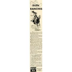  1936 Ad Burlington Route Railroad Cowboy Dude Ranch 