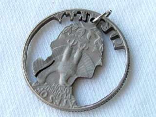 Vintage 1973 Cutout Cut Out Washington Quarter Coin Necklace Pendant 