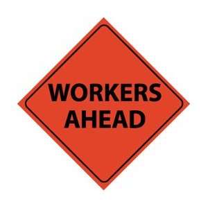 RUR9   Traffic, Workers Ahead, 48 X 48, Roll Up Sign, Reflective 