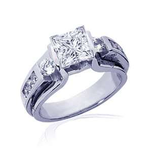  1.55 Ct Princess Cut Diamond Engagement Ring Channel Set 
