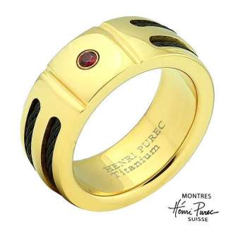 Henri Purec Natural Red Sapphire Made in GOLD AND BLACK Titanium BAND 