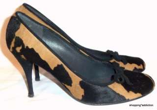   Brown Black Cow Print Pony Hair Rounded Toe Stiletto Heel Shoe  