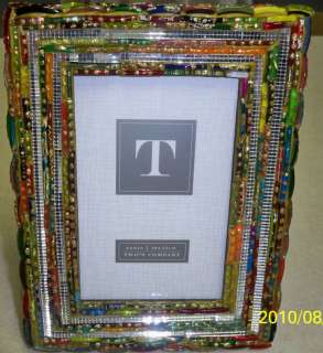 RECYCLED GLASS PHOTO FRAME WITH SILVER MIRRORED ACCENTS  