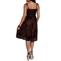 Womens Brown Palm Print Strapless Sun Dress (Indonesia)   
