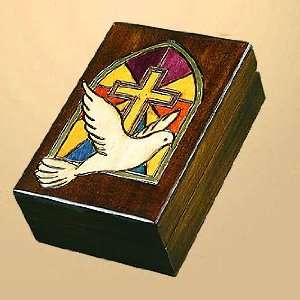 Stained Glass Church Window Cross with Dove Handmade Polish Keepsake 