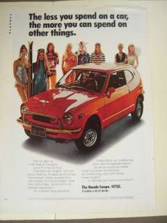   1960s 1970s Red Honda Coupe Print Car Color Ad   4 speed 400 horsepowe