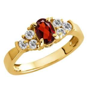  0.91 Ct Oval Red Garnet and White Topaz 18k Yellow Gold 