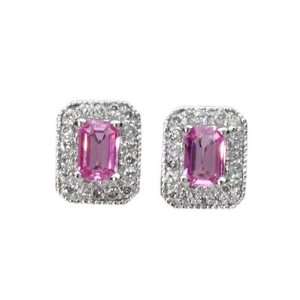  0.76 Ct Pink Sapphire & Diamond 14K White Gold Earrings 