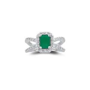  0.63 Cts Diamond & 0.68 Cts Emerald Ring in 14K White Gold 
