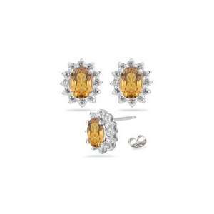  0.08 Ct Diamond & 9.34 Ct Citrine Earrings in Platinum 