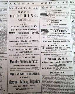 WALTHAM MA Massachusetts Civil War Era 1864 Newspaper *  