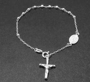 3mm Diamond Cut Rosary Bead Bracelet Virgin Mary Medallion 925 