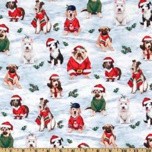  44 Wide Holiday Dogs Allover White Fabric By The Yard 
