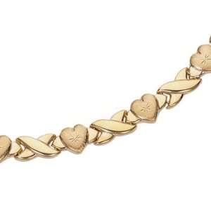   14K Yellow Gold Diamond Cut Stampato XOXO Heart Link Necklace Jewelry