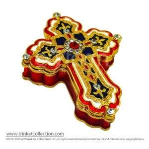   Ancient Christian Cross Handmade Jeweled Enameled Metal Trinket Box
