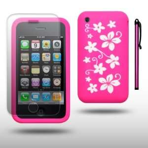 IPHONE 3GS FLOWER DESIGN LASER ENGRAVED SILICONE SKIN CASE WITH SCREEN 