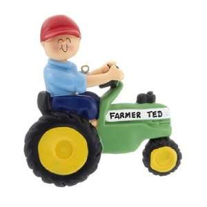 Personalized Green Tractor Male Christmas Ornament 