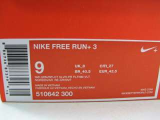DS 2012 NIKE FREE RUN + 3 GREEN SZ 10.5 RUNNING 2 510642 300 TRAINING 