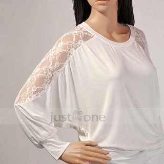 Womens Girls Loose Batwing Dolman Chic Shoulder Lace Casual Tops T 