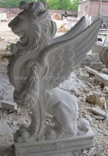 Winged Lions white marble limestone carving statue  