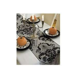 Heritage Lace Halloween Damask 15 Inch by 68 Inch Runner, Black 