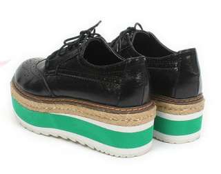 Women Mid Heel Platform Oxford Shoes Black US 6~8  