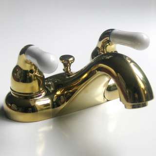 Polished Brass 4 Centerset Bathroom Faucet White Ceramic Handles 