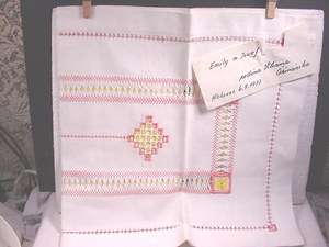 CZECH Dresser Scarf White with Pink &Yellow Embroidery  NEW 1977 