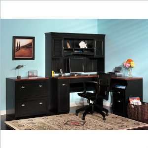   Furniture Fairview L Shaped Wood Home Office Set in Black Furniture