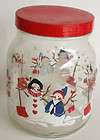   Anchor Hocking Pressed Glass Snowman Canister Plastic Lid 6 3/4 Inches