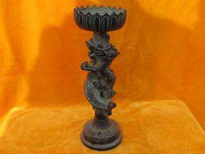 Candlestick Lamp Dragon Bronze Chinese Antique Statue  